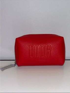 New Mini Red leather Dior beauty makeup pouch cosmetic bag